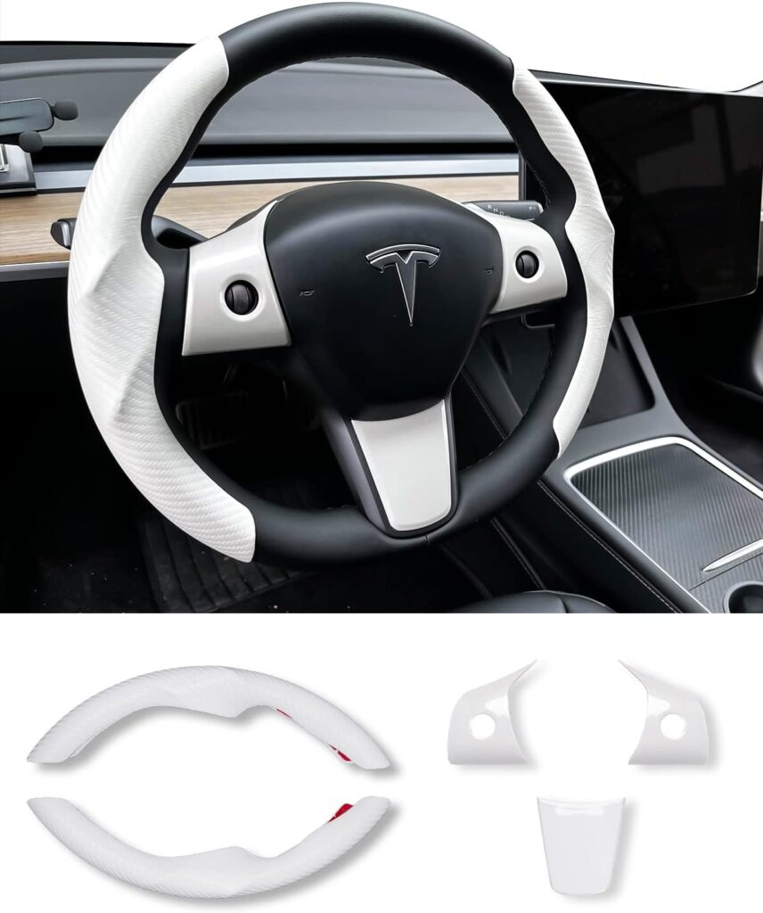 Uxcer Tesla M3 / Y Steering Wheel Cover, Carbon Fiber Tesla Steering Wheel Protector Cover