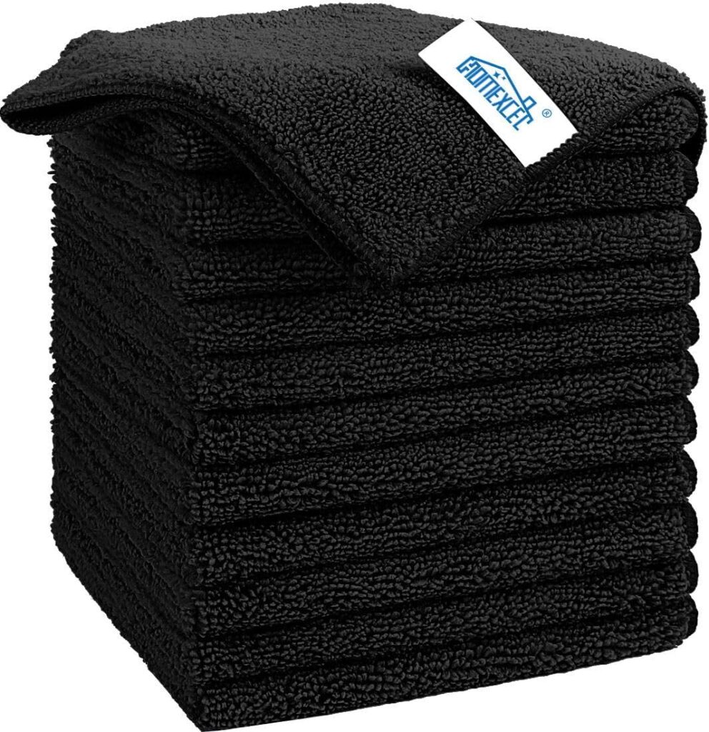 HOMEXCEL Microfiber Cleaning Cloth Black, 12 Pack Premium Microfiber Towels for Cars Car Paint Care

