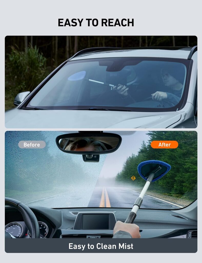 AstroAI Windshield Cleaner, Car Windshield Cleaning Tool Inside with 4 Reusable and Washable  Car Paint Care

