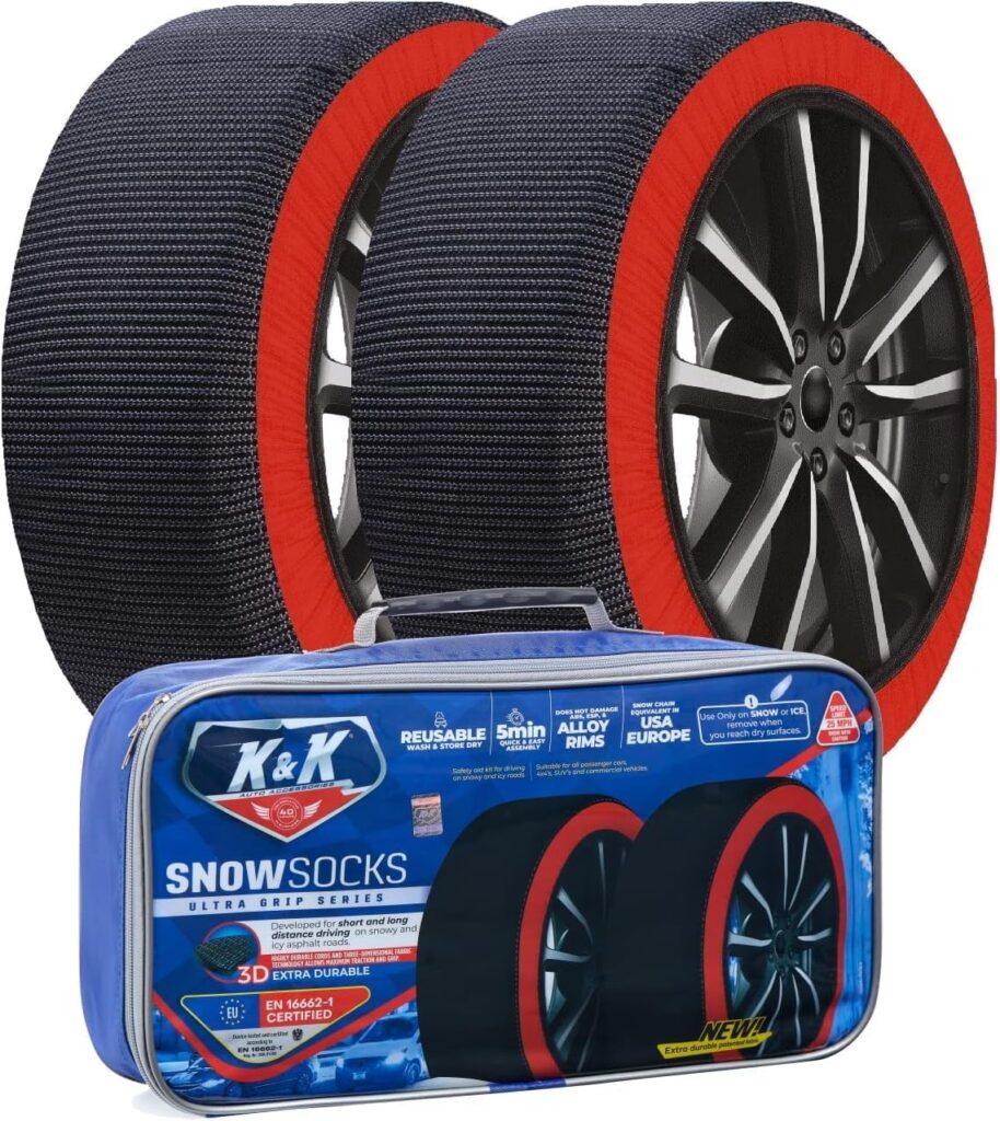 K&K Automotive Snow Socks for Tires, car wash in winter